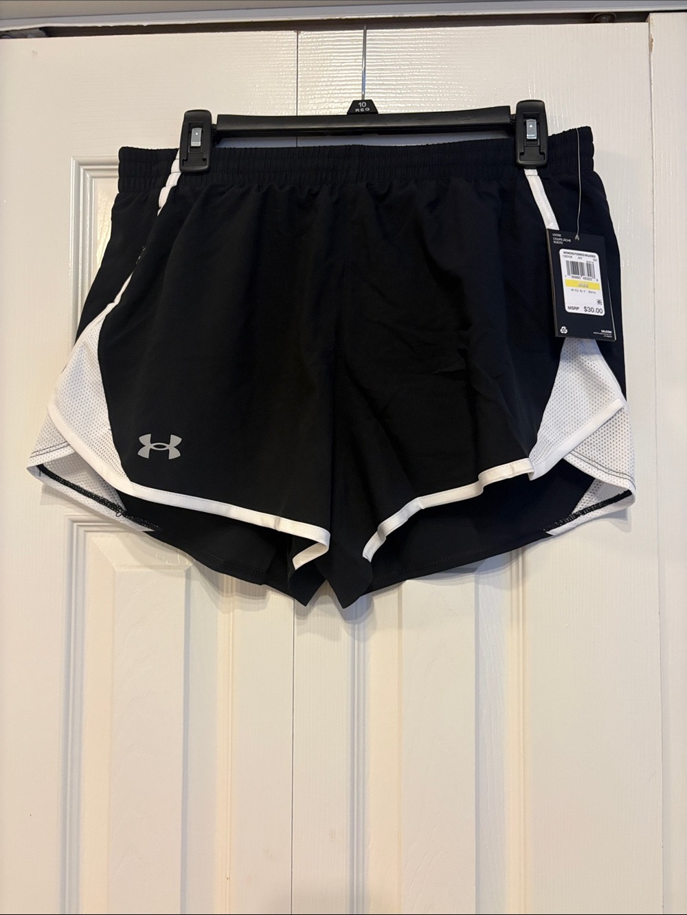 670 Under Armour Black Athletic Shorts with White Accents